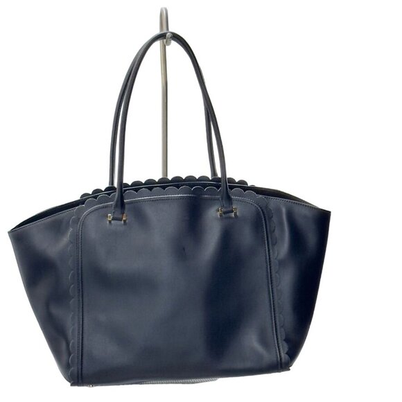 KATE SPADE New York Women's Black Leather Tote Bag Scalloped Straps - Picture 2 of 14